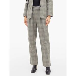 Ganni Price of Wales Check Tailored Trousers Black Grey Pleated High Waist SZ 4